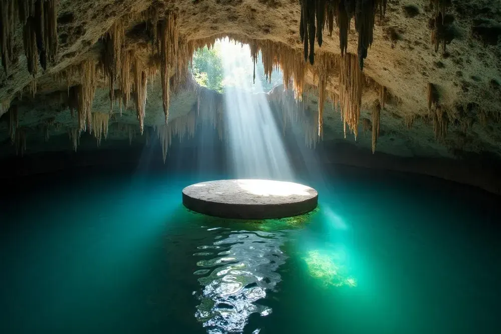 Light beam in Cenote Suytun — cenote swimming tours
