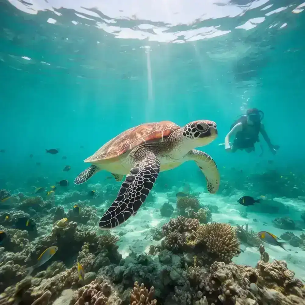 Helmet diving on the Caribbean ocean floor in Cancun