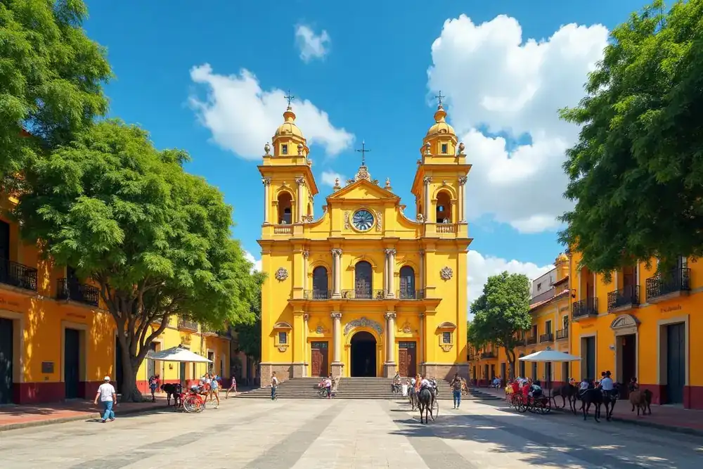 Merida colonial plaza — western departure for Chichen Itza