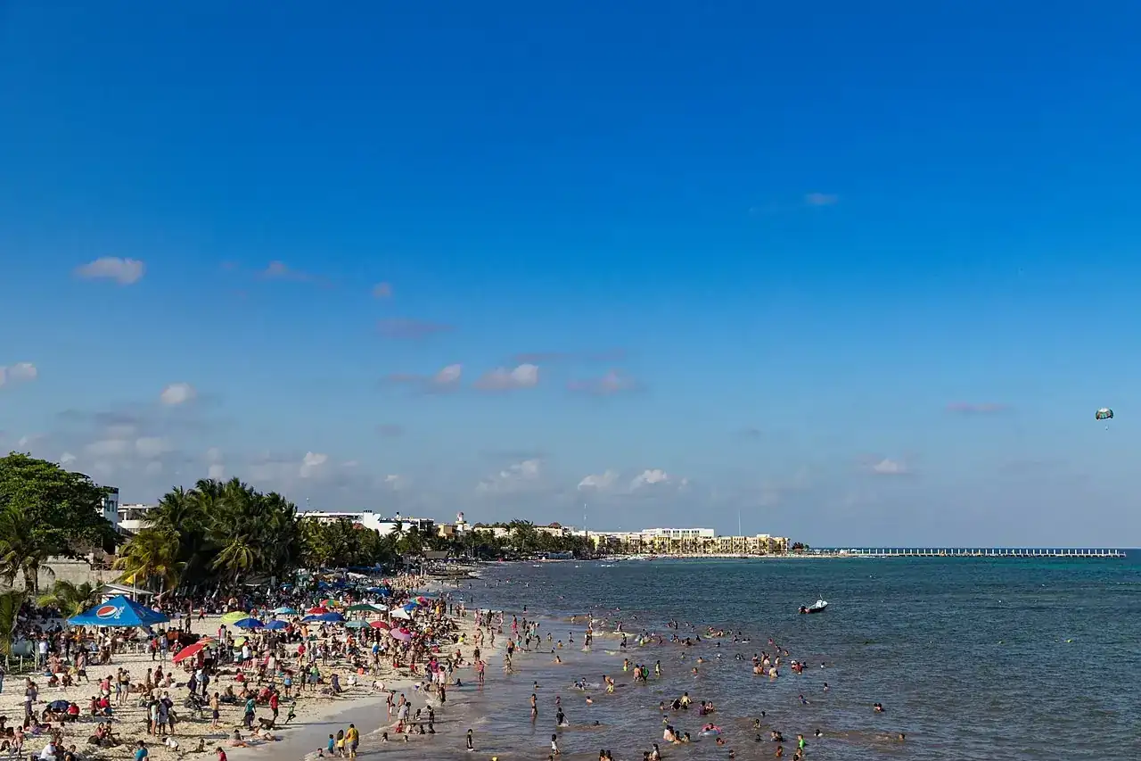 Caribbean beach and turquoise water along the Riviera Maya coast near Playa del Carmen, Quintana Roo, Mexico