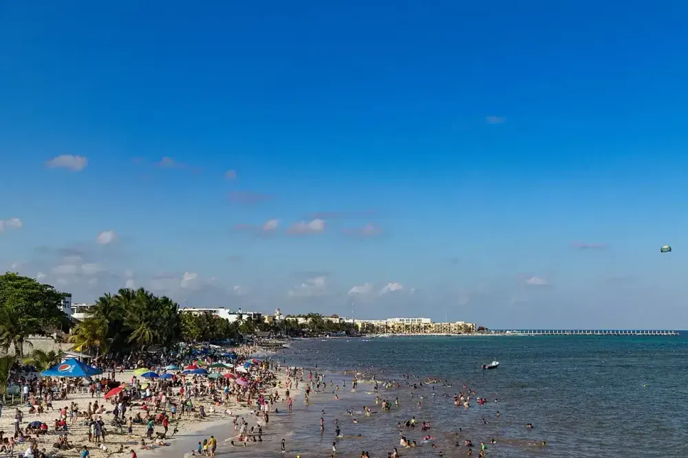 Tulum beach Mexico with white sand and turquoise Caribbean water on the Riviera Maya coast