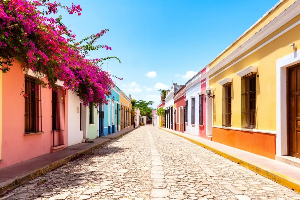 Colorful Calzada de los Frailes street in Valladolid Yucatan Mexico