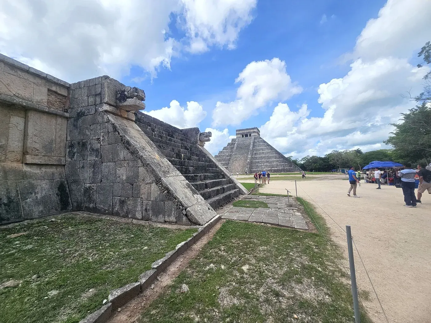 Chac Mool sculpture and El Castillo pyramid inside Chichen Itza
