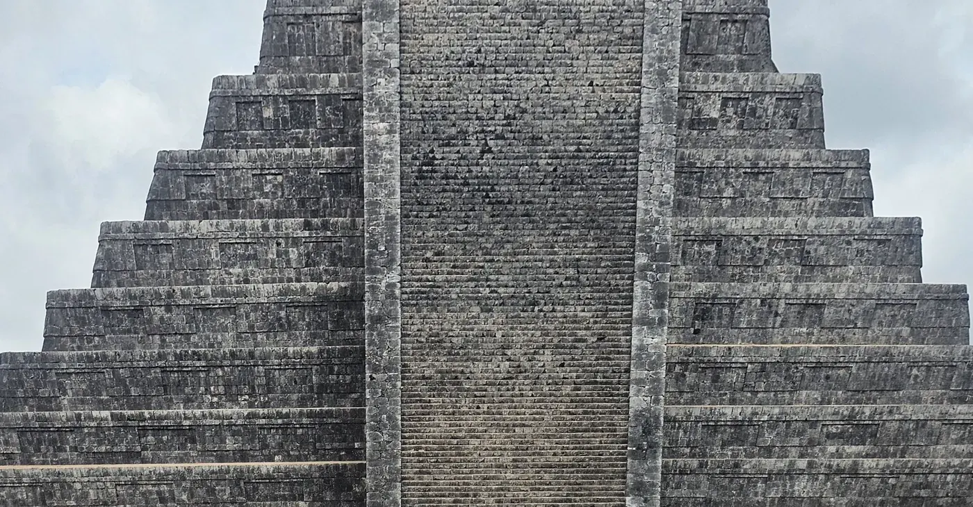Detailed view of the main staircase of El Castillo at Chichen Itza